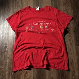 Port & Company Womens Red Armor of God Ephesians 6 10 Graphic‎ T Shirt Large